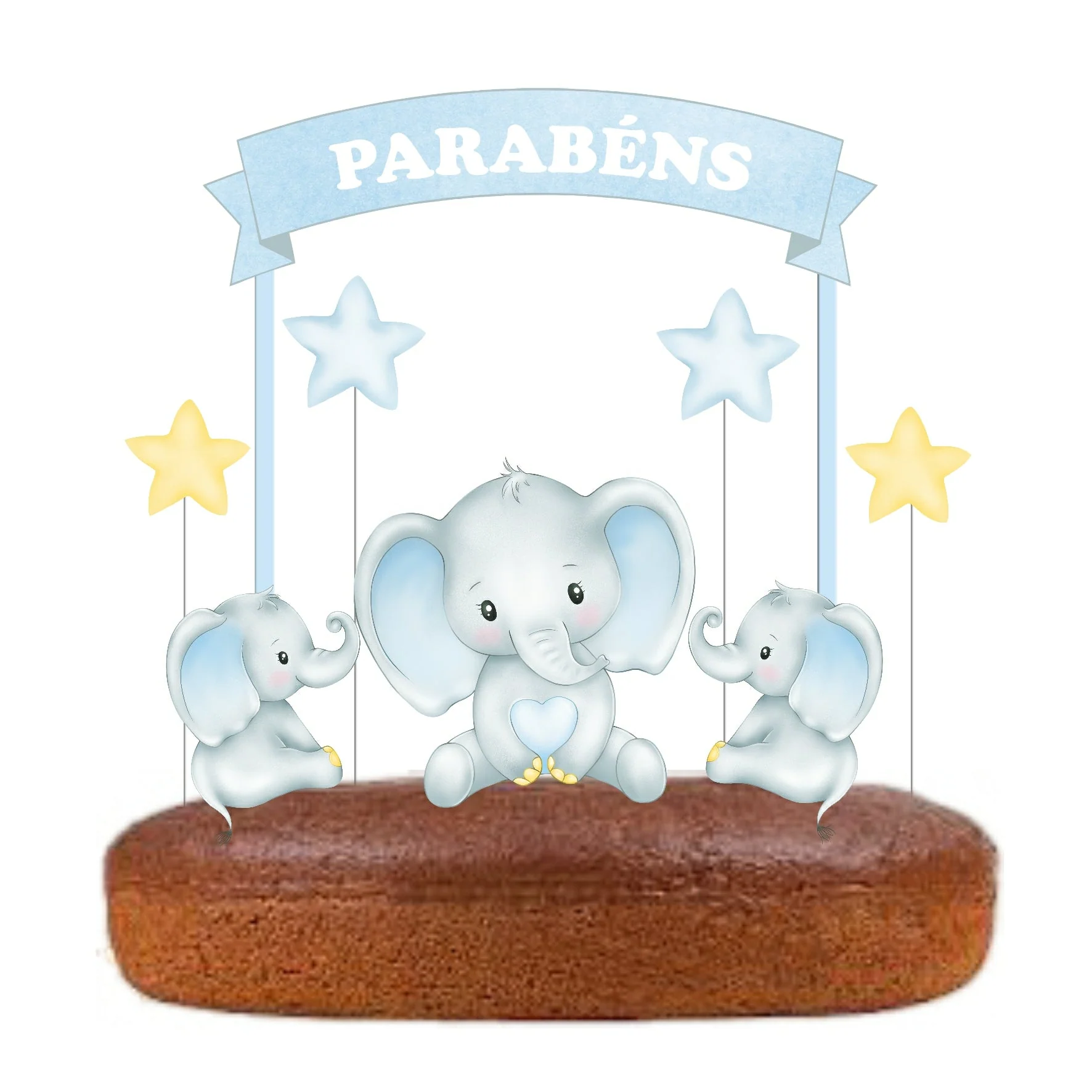 Topo de Bolo Elefante Bebé Azul