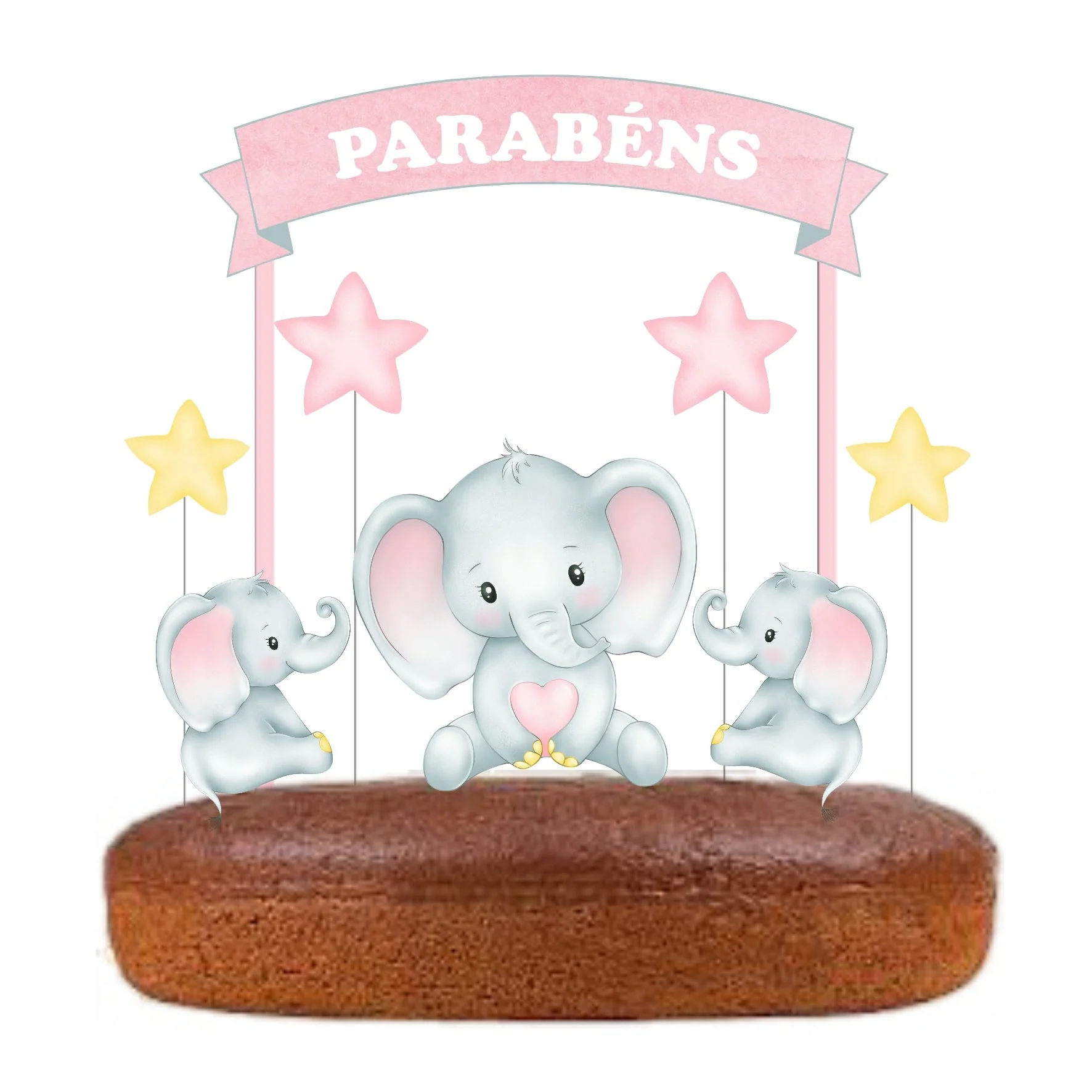 Topo de Bolo Elefante Bebé Rosa