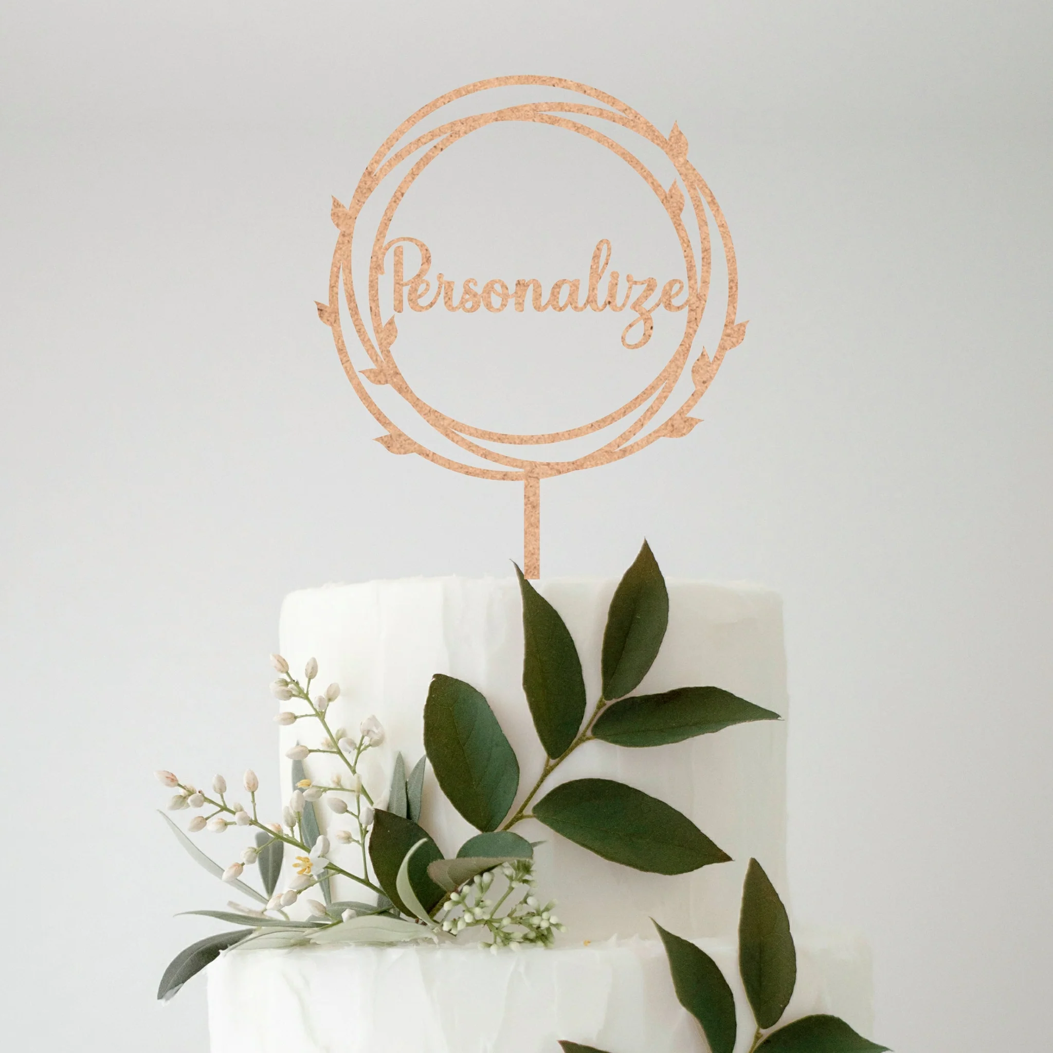 Topo de Bolo Personalizável MDF Moldura Folhinhas