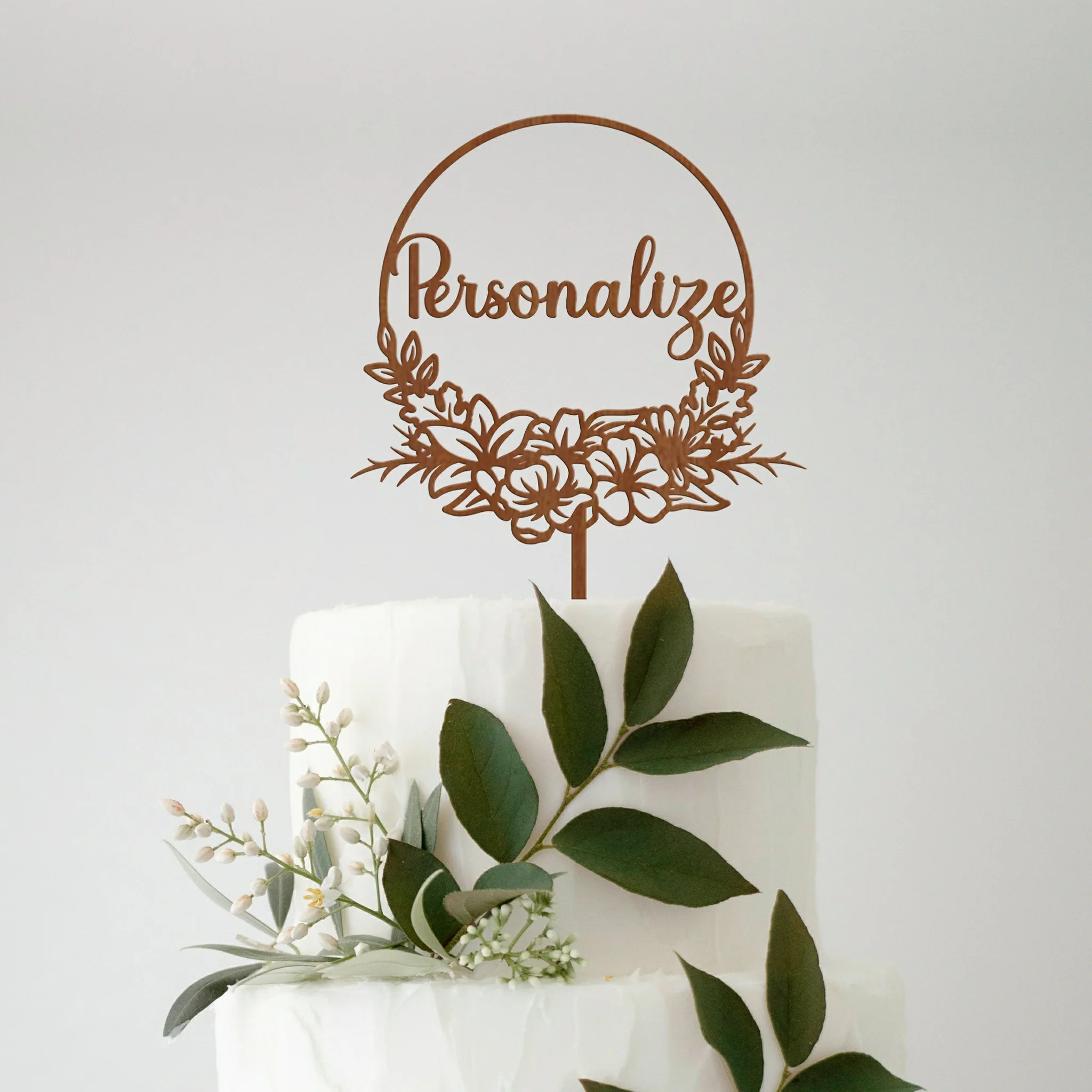 Topo de Bolo Personalizável MDF Moldura Flores
