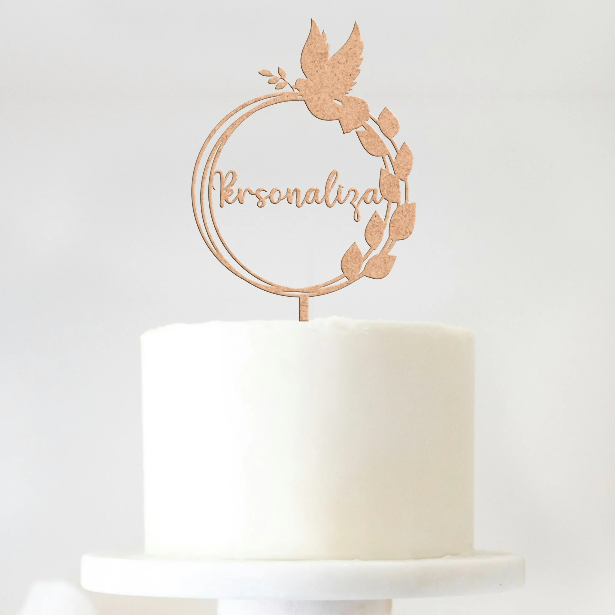 Topo de Bolo Personalizável MDF Moldura Pomba
