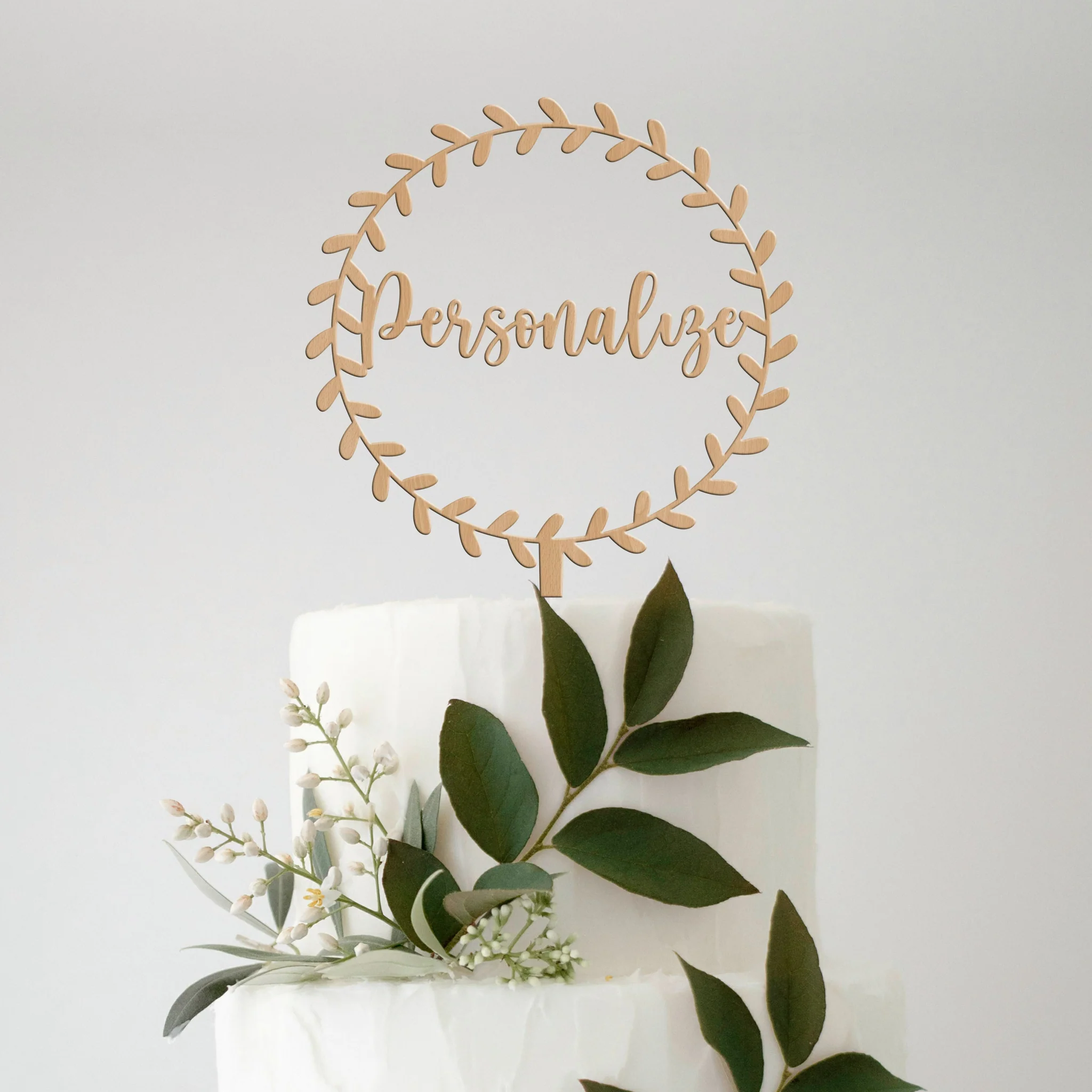Topo de Bolo Personalizável MDF Moldura Folhagem 3