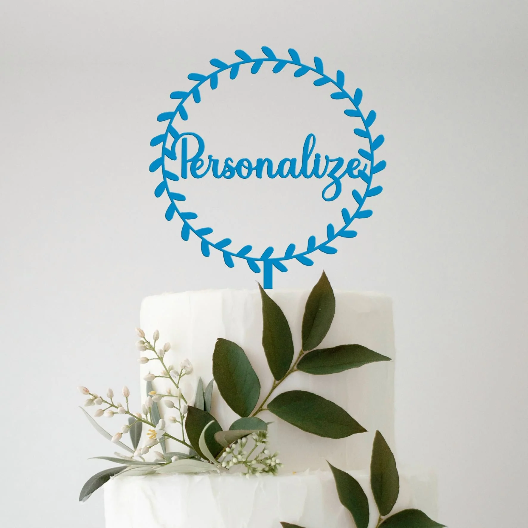 Topo de Bolo Personalizável MDF Moldura Folhagem 4