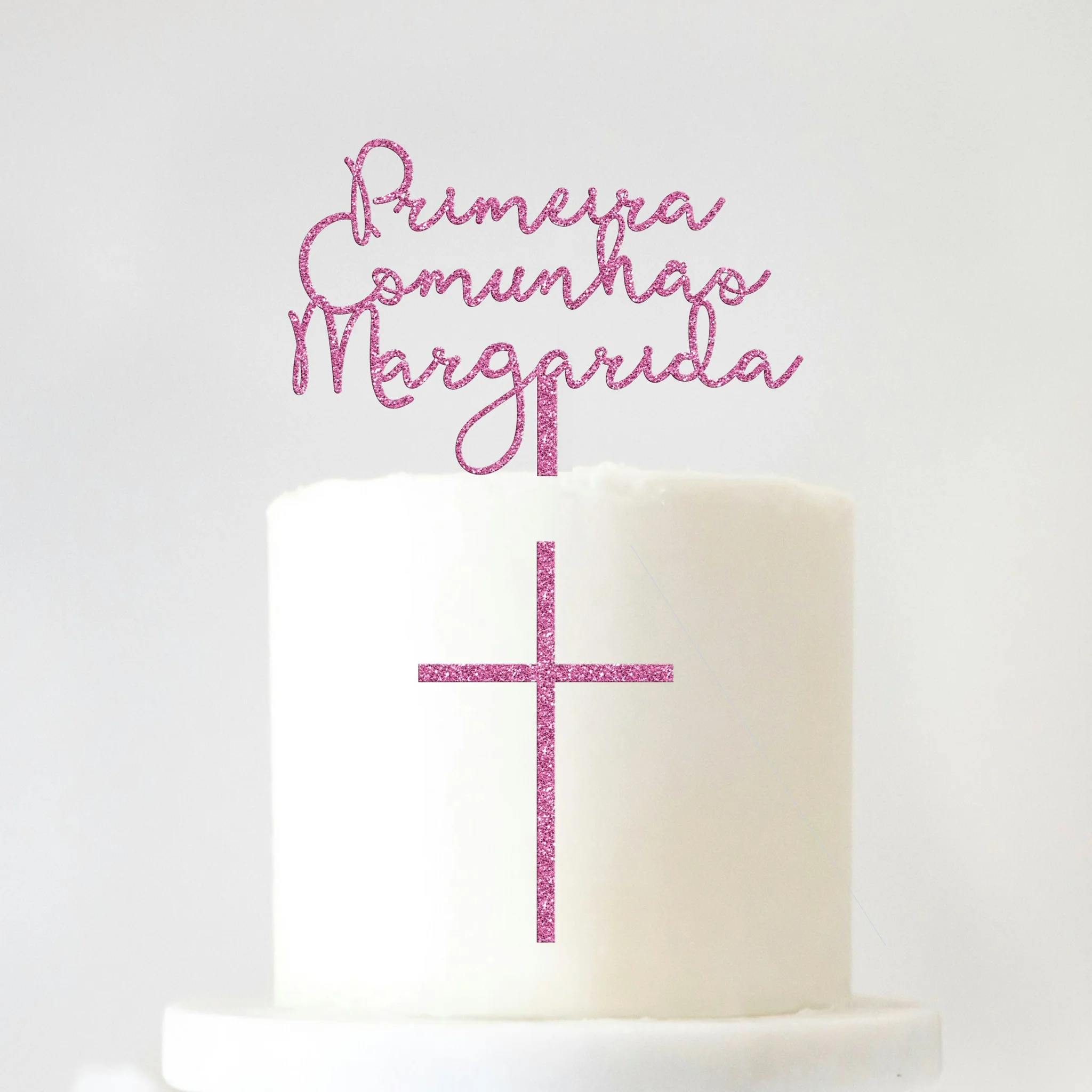 Topo de Bolo Personalizado Acrílico Pastel e Glitter - Primeira Comunhão