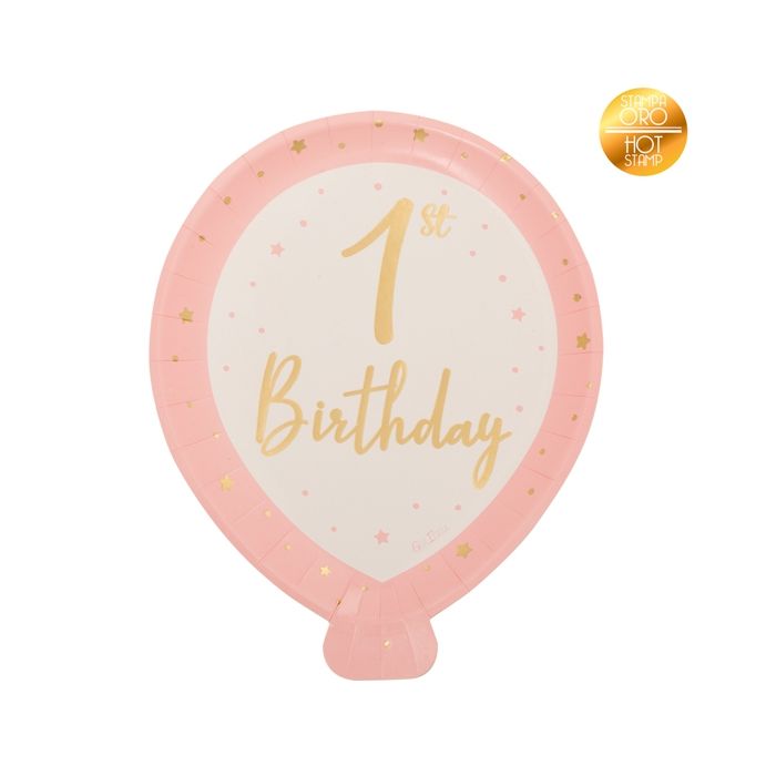 Pratos Balão Rosa 1º Aniversário