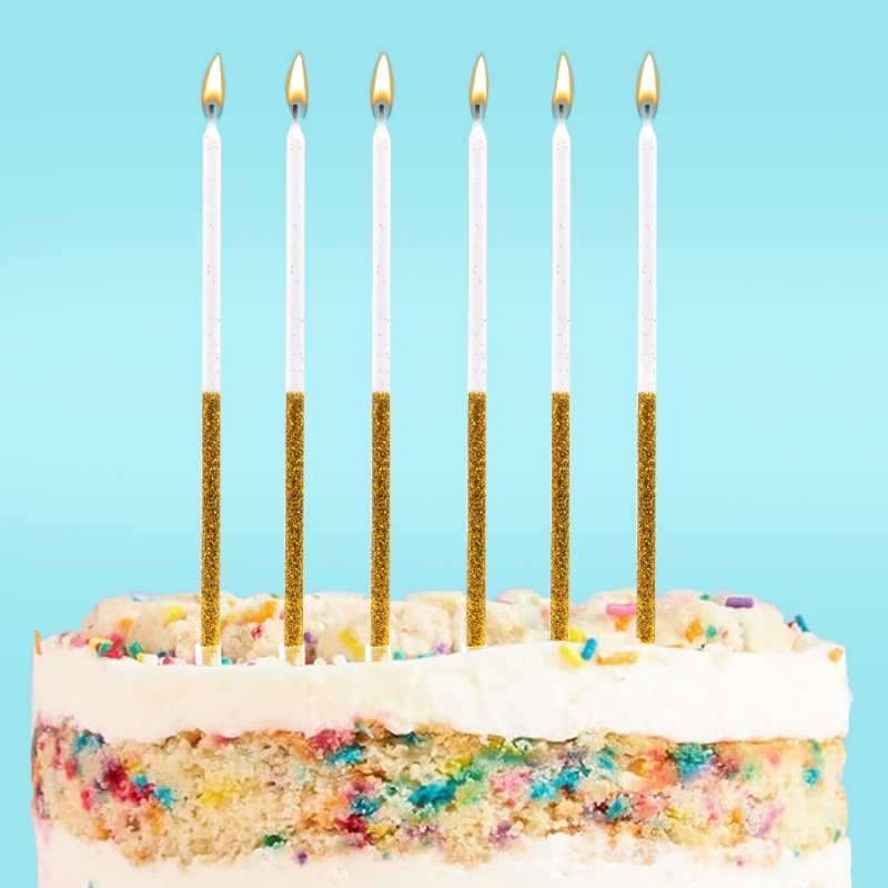 16 Velas Altas Ouro Glitter
