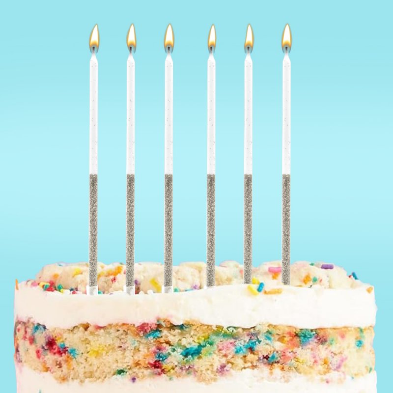 16 Velas Altas Prata Glitter