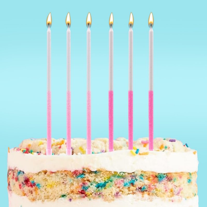 16 Velas Altas Rosa Glitter