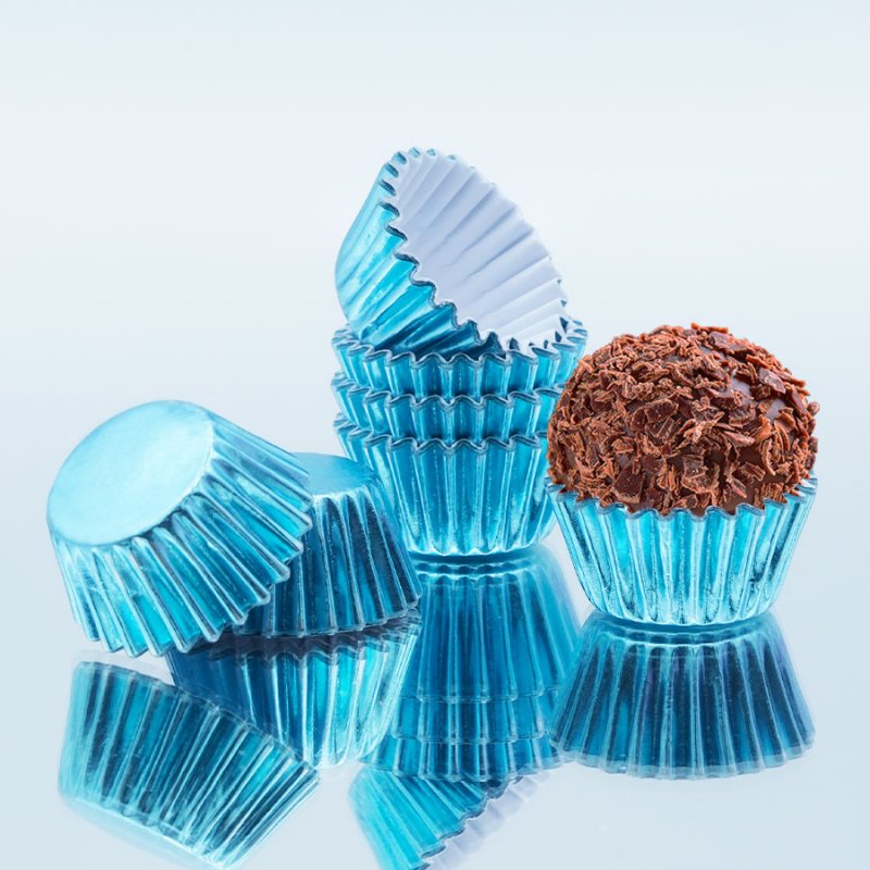 100 Formas de Brigadeiro nº5 Metalizadas Azul Bebé