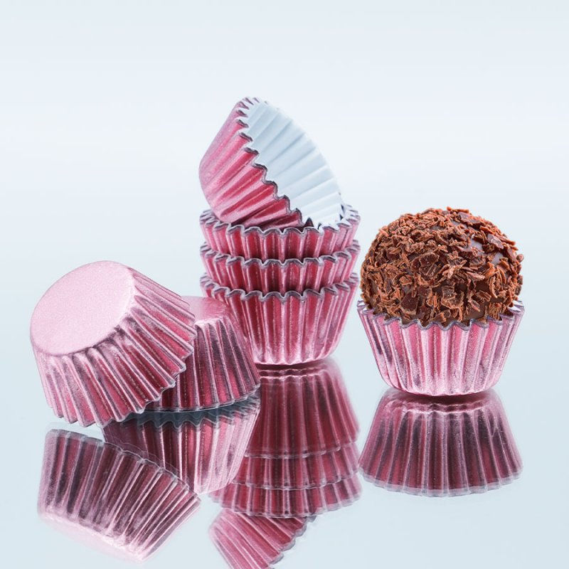 100 Formas de Brigadeiro nº5 Metalizadas Rosa Bebé