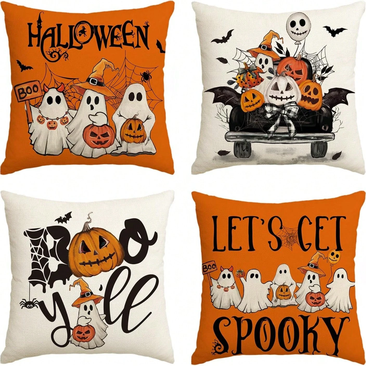 4 Capas de Almofada Laranja e Branco