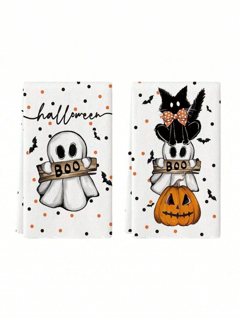 2 Panos de Cozinha Branco Hallloween
