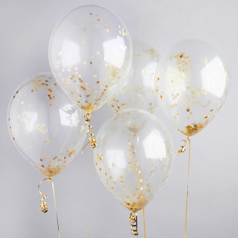 5 Balões com Confetti Dourado