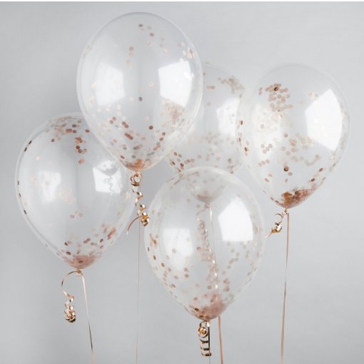 5 Balões com Confetti Rose Gold