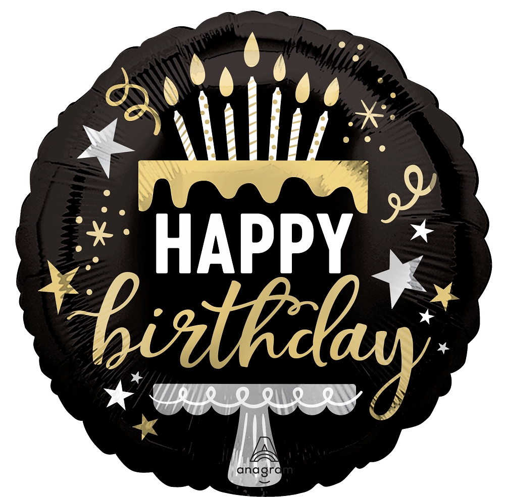 Balão Happy Birthday Preto e Dourado
