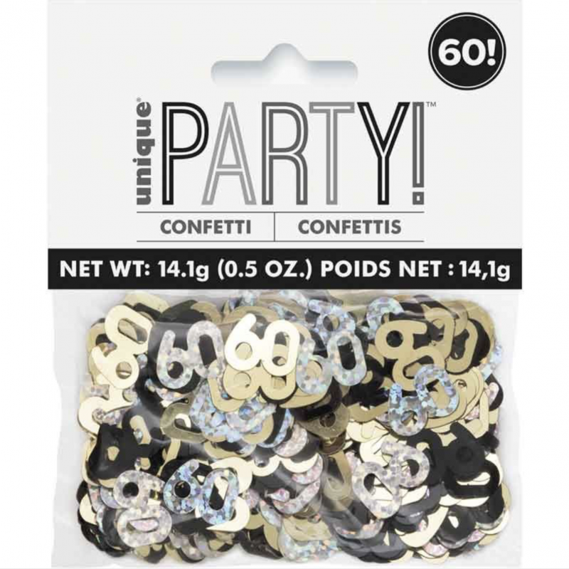 Confetti Preto, Prata e Dourado Número 60