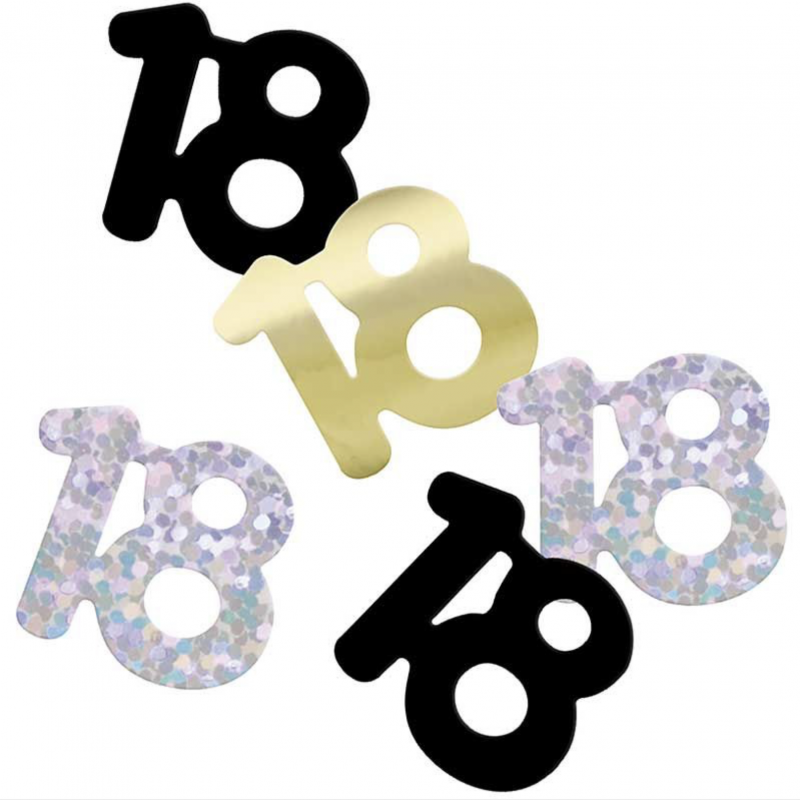 Confetti Preto, Prata e Dourado Número 18