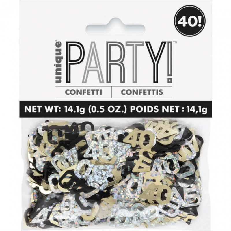 Confetti Preto, Prata e Dourado Número 40