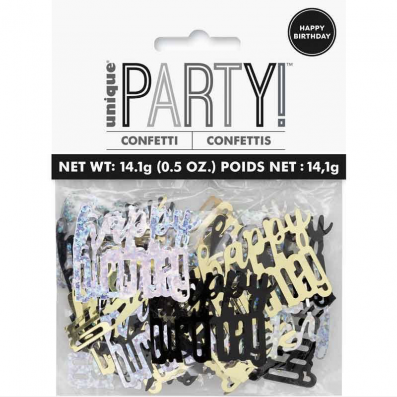 Confetti Preto, Prata e Dourado Happy Birthday