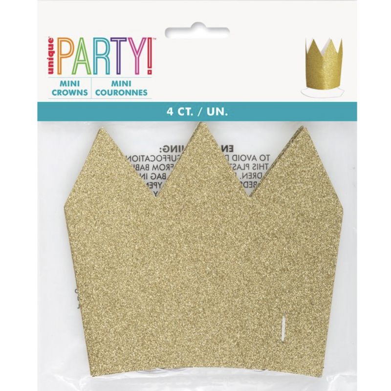 4 Mini Coroas Glitter Dourado