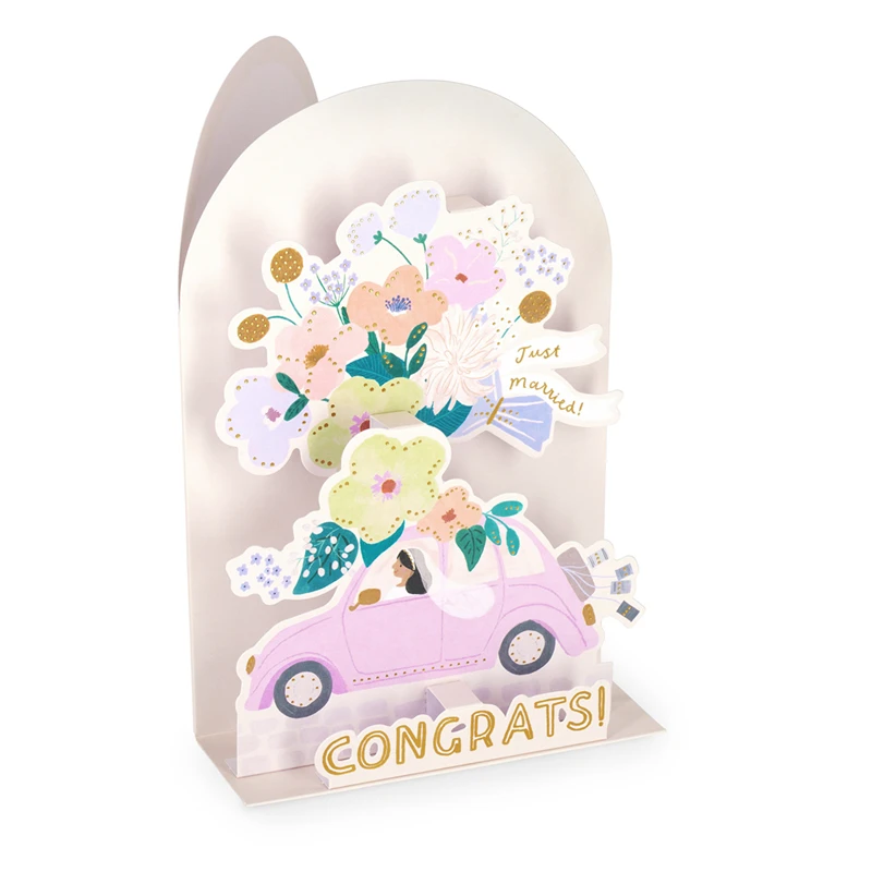 Postal Pop-Up Carro Casamento