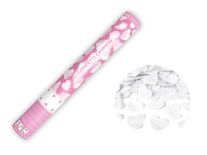 Canhão de Confetti Corações Brancos 40cm