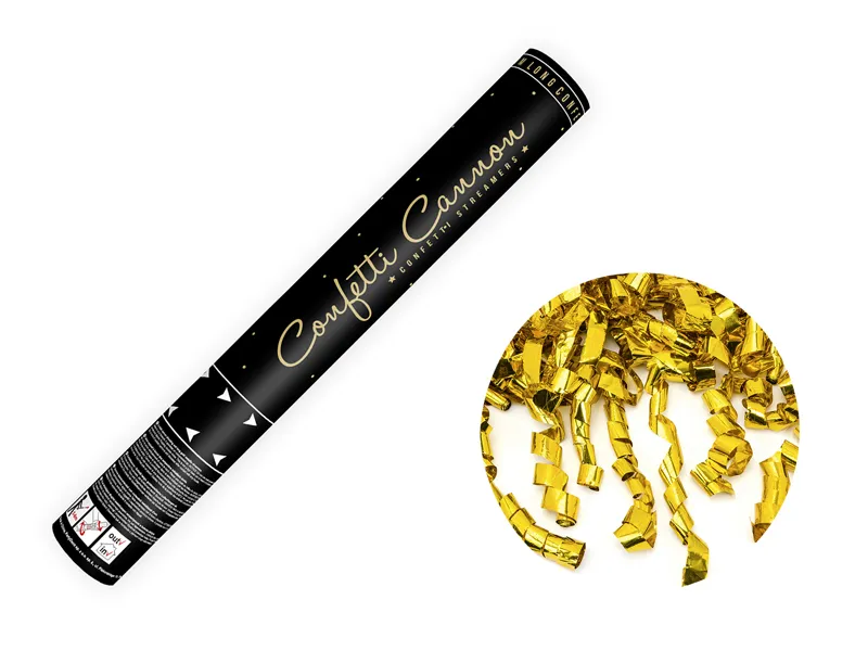 Canhão Confetti Serpentinas Douradas 40cm