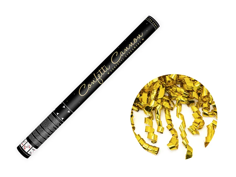 Canhão de Confetti Serpentinas Douradas 60cm