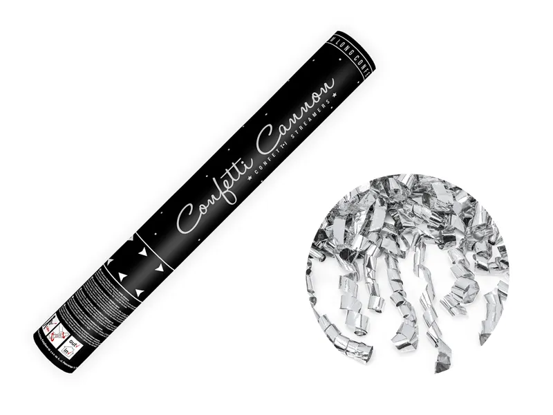 Canhão de Confetti Serpentinas Prata 40cm