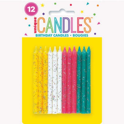 12 Velas Coloridas com Glitter