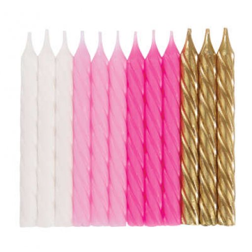 24 Velas Branco, Rosa e Dourado