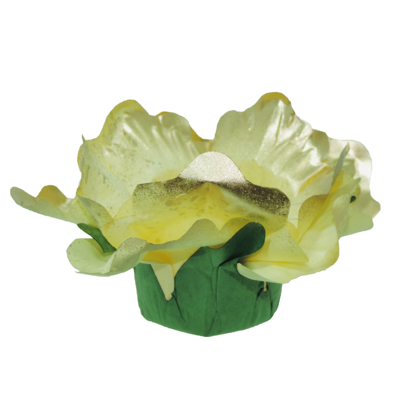 24 Forminhas Hibisco Amarelo Bebé Metálico