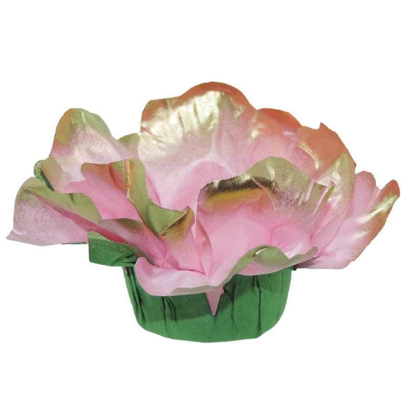 24 Forminhas Hibisco Rosa Bebé Metálico