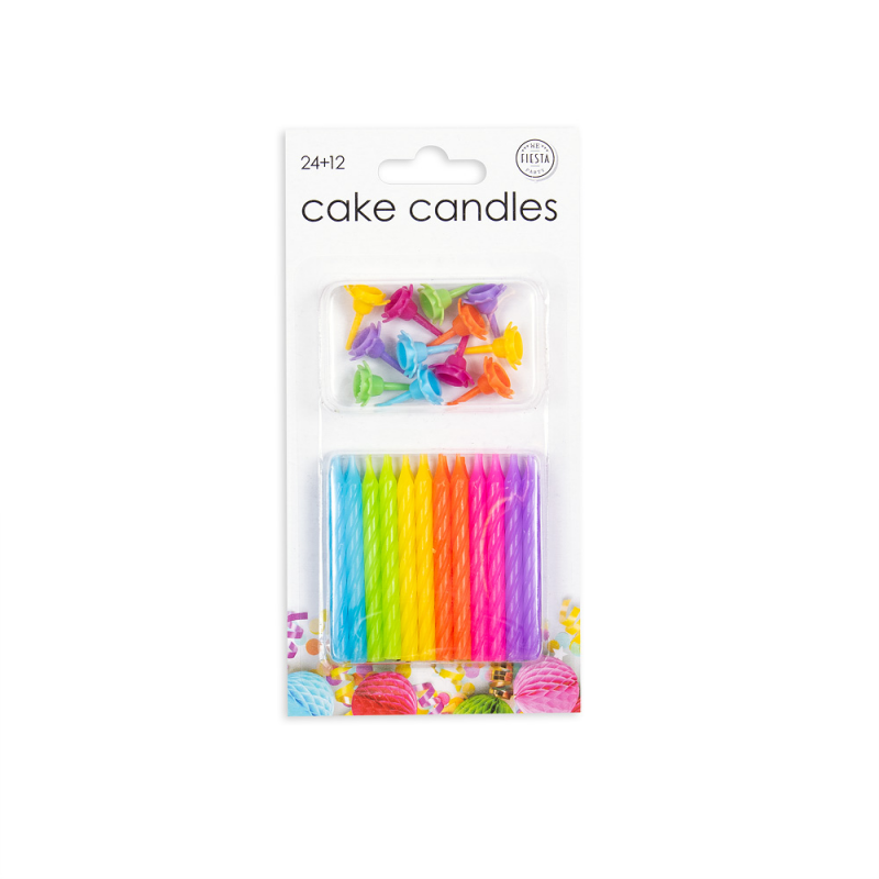 24 Velas Coloridas + 12 Suportes