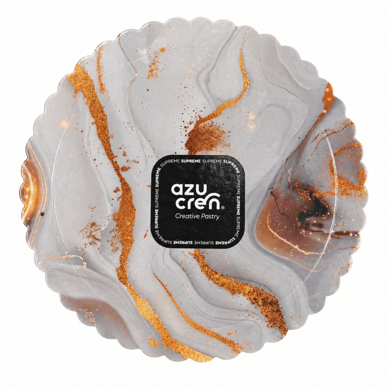 Bandeja Rendada Redonda 20cm Mármore Ouro Branco