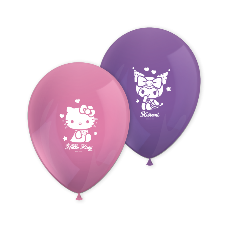 8 Balões de Latex Hello Kitty e Kuromi