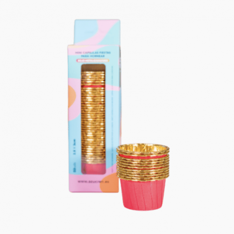 50 Mini Forminhas de Cupcake Vermelho e Dourado