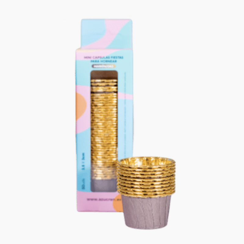 50 Mini Forminhas de Cupcake Castanho e Dourado