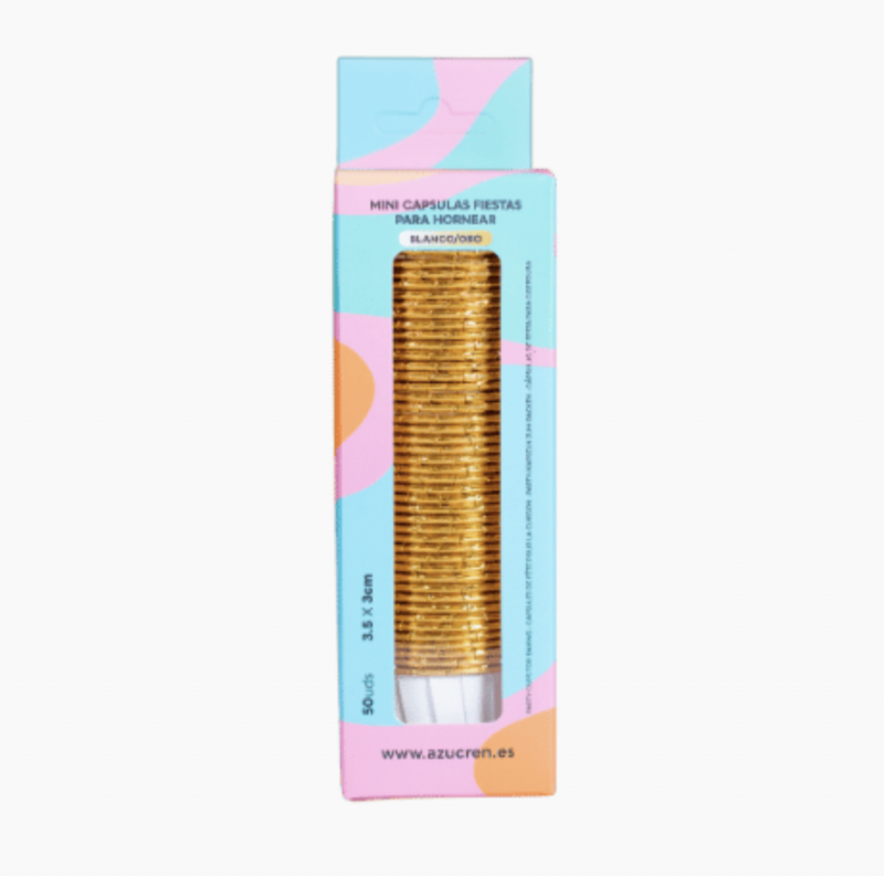 50 Mini Forminhas de Cupcake Branco e Dourado