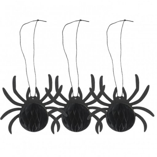 3 Aranhas de Papel e Glitter Preto 