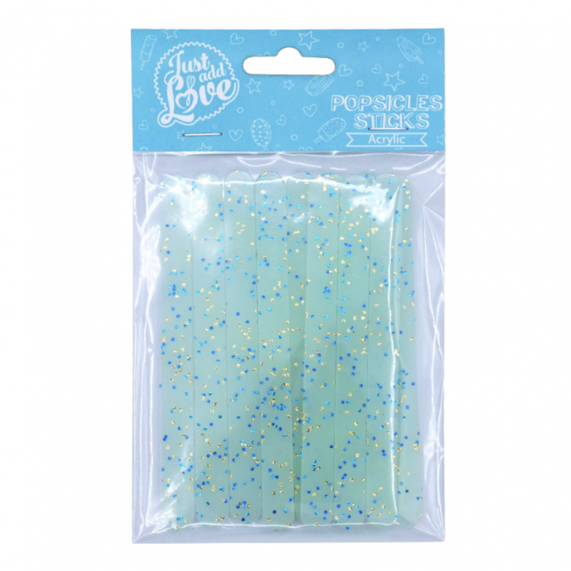 12 Popsicle Sticks Azul Bebé com Salpicos