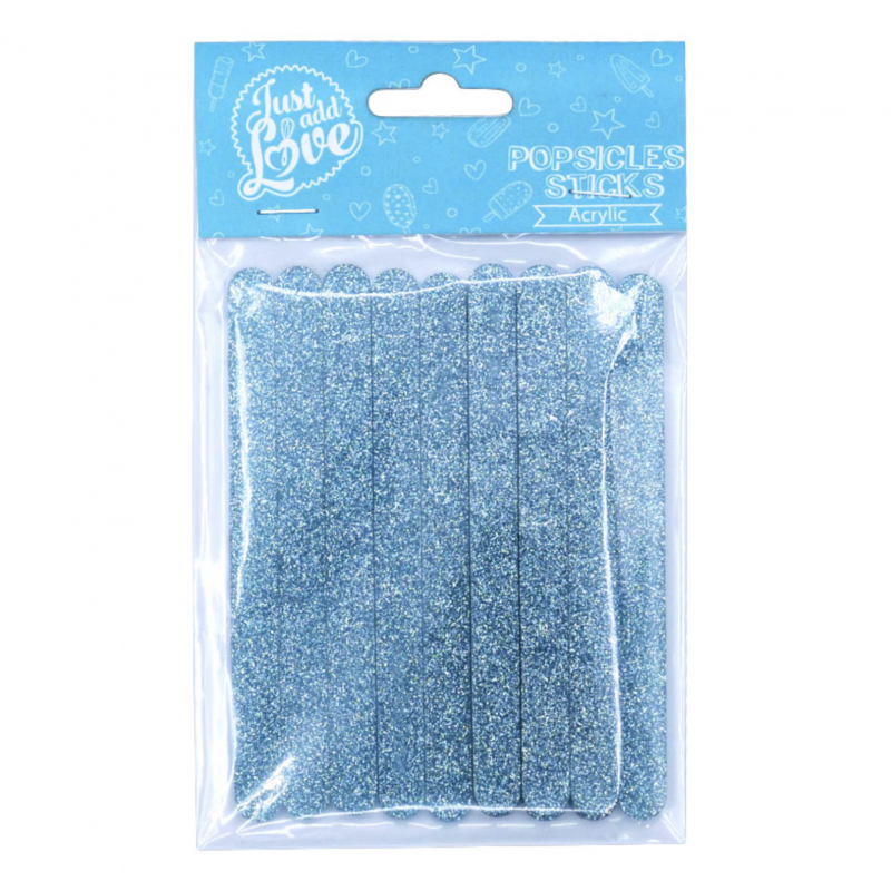 12 Popsicle Sticks Glitter Azul 