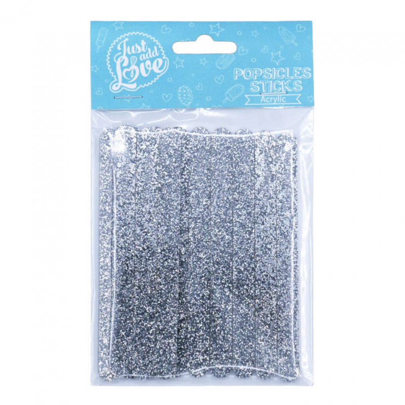 12 Popsicle Sticks Glitter Prata