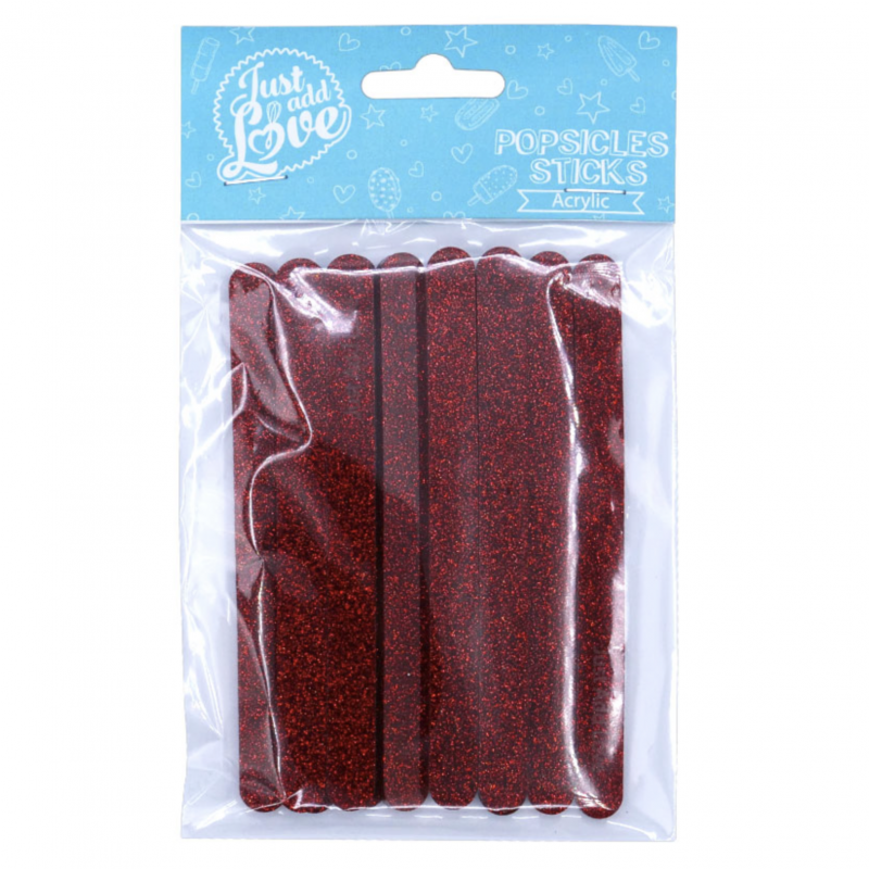 12 Popsicle Sticks Glitter Vermelho