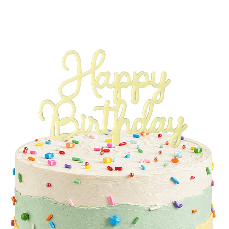 Topo de Bolo Acrílico Happy Birthday Amarelo