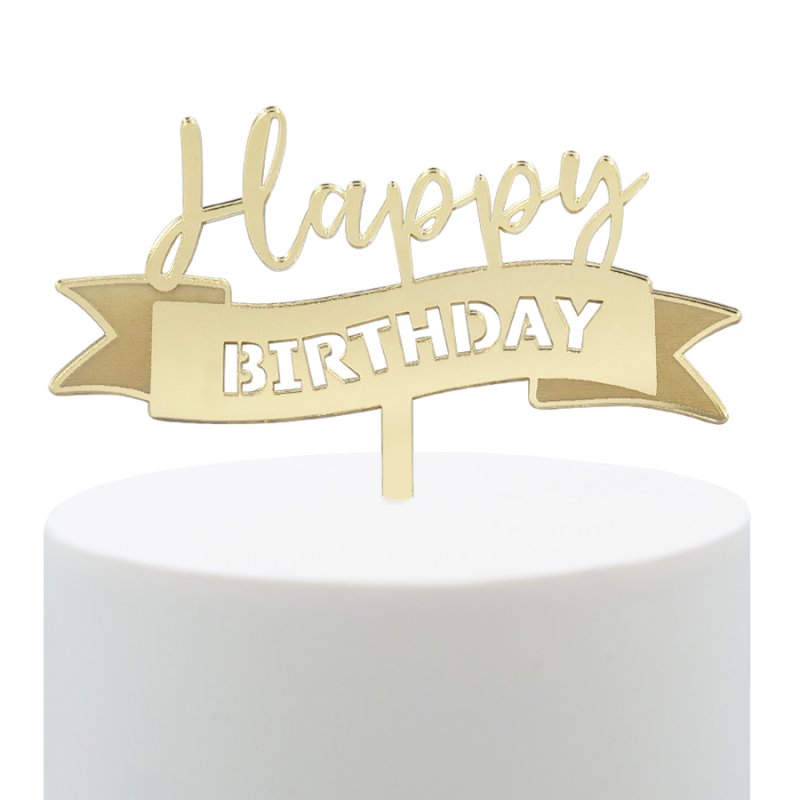 Topo de Bolo Acrílico Happy Birthday Dourado