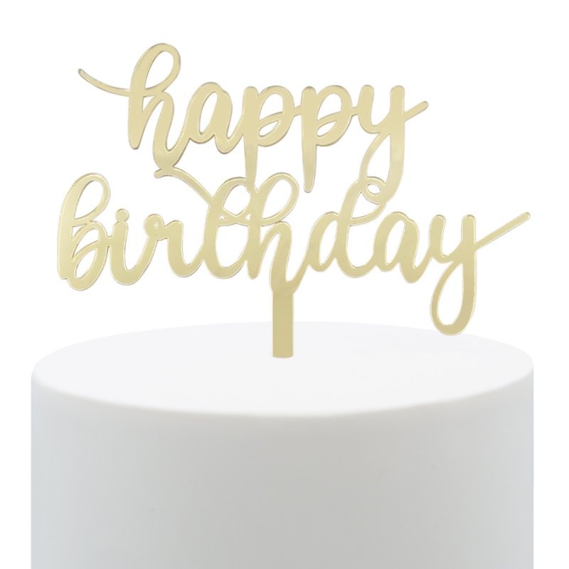 Topo de Bolo Acrílico Happy Birthday Dourado