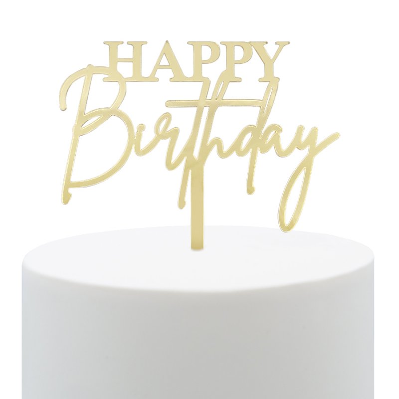 Topo de Bolo Acrílico Happy Birthday Dourado