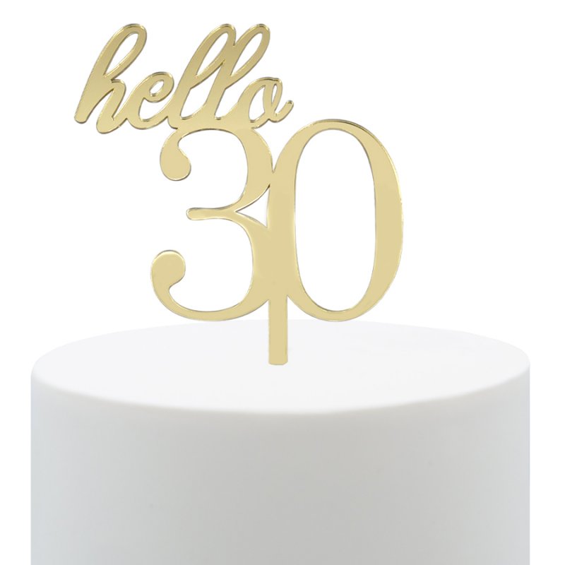 Topo de Bolo Acrílico Hello 30 Dourado