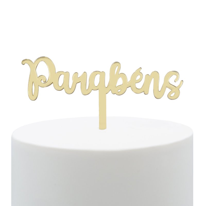 Topo de Bolo Acrílico Parabéns Dourado